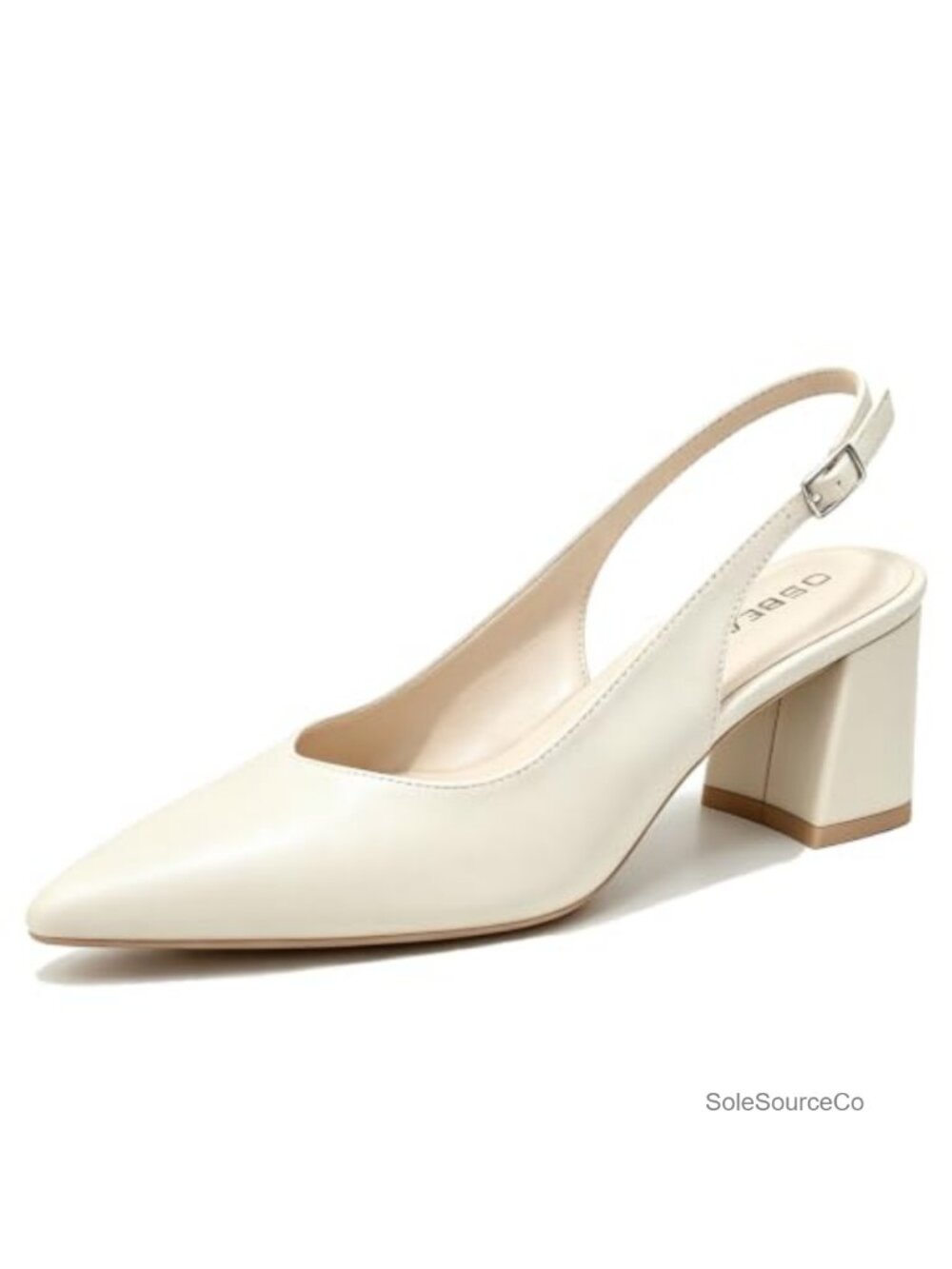 Slingback Chunky Block Heels 2.7" PU Leather Pointed Toe Pumps Women's